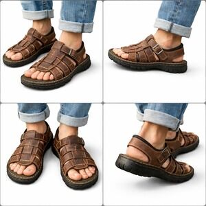 VTG NWT Faded Glory Y2K Retro Earthy Mens 13 Brown Leather Fisherman Sandals
